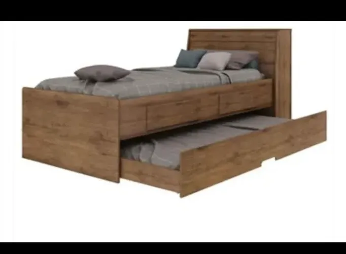 Cama solteiro com cama auxiliar, baú e 2 gavetas