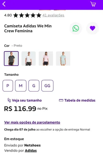 Camiseta Adidas We Min Crew Feminina - Preto (com etiqueta)