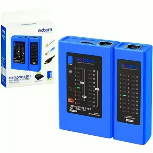 Testador de Cabos Exbom 3 em 1 RJ45 RJ11 HDMI com LED