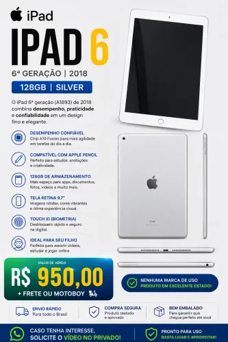 iPad 6 128gb Silver/Prata
