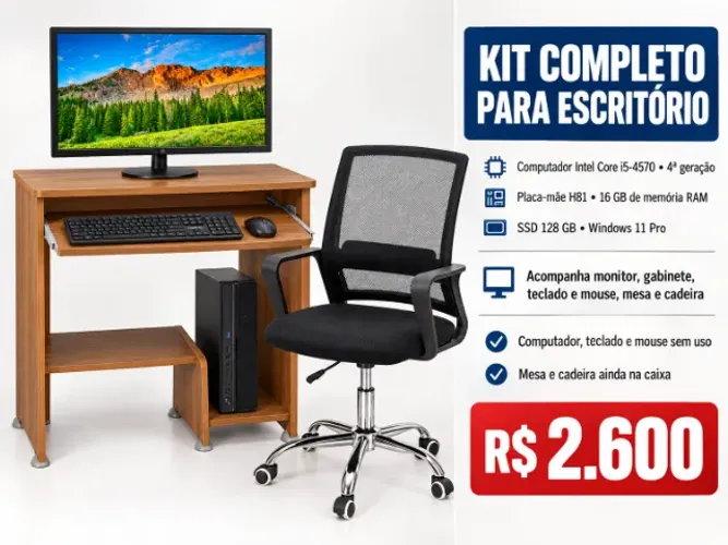 Kit Completo para Escritório com Mesa e Cadeira-TUDO NOVO
