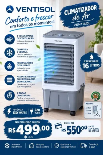 Climatizador de ar ventisol 16l, 130 watts, 220v