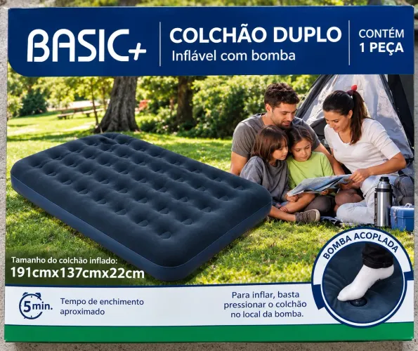 Colchão Inflável de Casal Usado com Bomba Acoplada - R$ 150,00