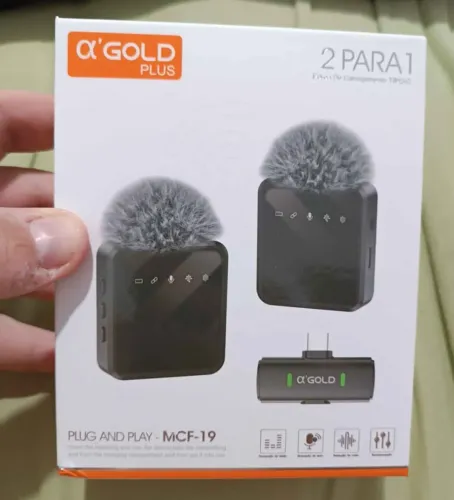 Microfone Sem Fio Duplo Tipo C - A'Gold MCF-19 (Lapela p/ Celular e Gravação)