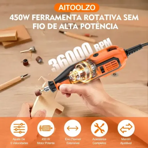 Micro Retifica Elétrica Aitoolzo com 92 Acessórios