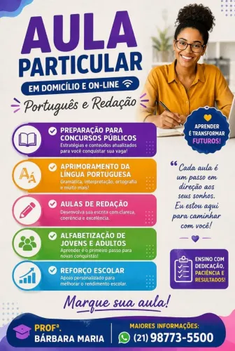 Aulas particulares de Português, Redação e Literatura para todos os níveis.