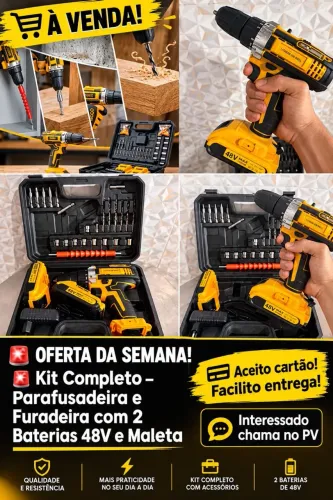 ?OFERTA DA SEMANA!? Kit Completo - Parafusadeira e Furadeira com 2 Baterias 48V e Maleta