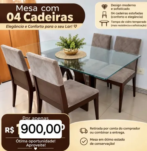 Vendo mesa com 04 cadeiras.