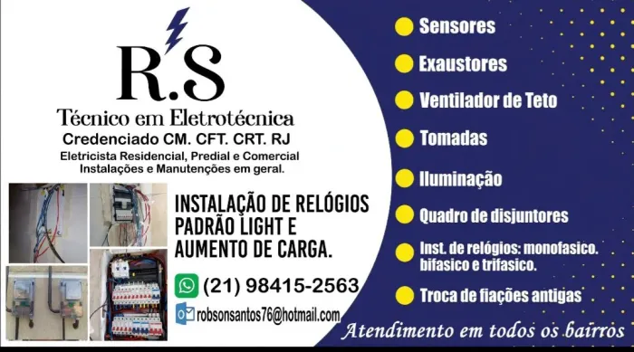 R.S.técnico Eletricista Residencial , predial e comercial registrado no CREA. 