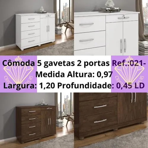 Cômoda 5 gavetas 2 portas 021  LD