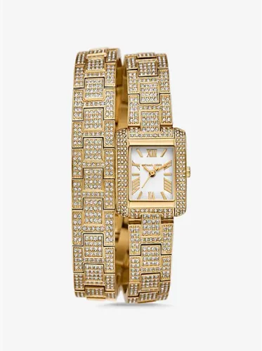 Relógio Michael Kors Emery feminino dourado com cristais Aplicados