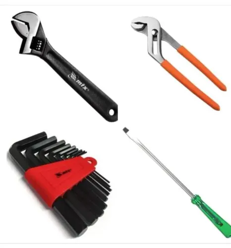 Kit de ferramentas 8 peças - Chave de grifa, alicate, chave allen e chave de fenda