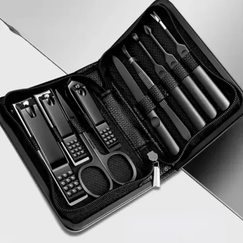 Kit Cortador De Unha 9 Peças Aço Inoxidável Estojo Corinho C/ Zíper