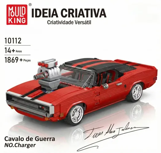 BLOCOS DE MONTAR ESPORTIVO CLÁSSICOS DODGE CHARGER 1869 PEÇAS MOULD KING MODELO 10112