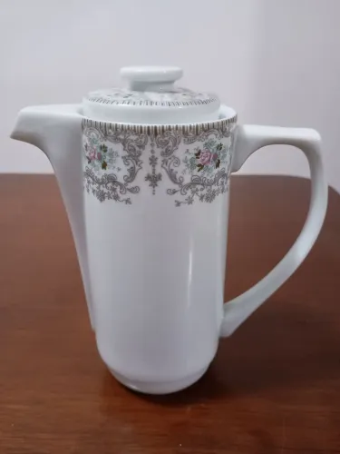 Leiteira com tampa de Porcelana Floral Vintage Porcelana Schimidt