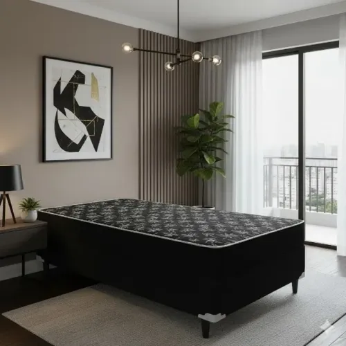 Cama acoplada solteiro floral preta