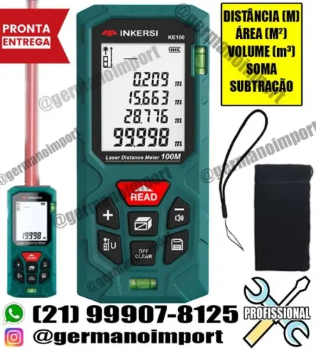 Trena a Laser Digital - Mede Distância, Área e Volume (40m/50m)