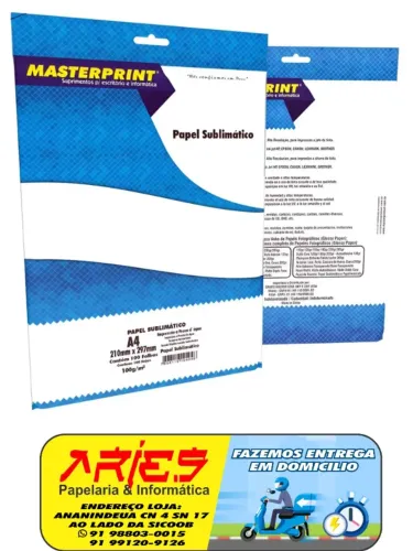 PAPEL SUBLIMÁTICO PARA SUBLIMAÇÃO MASTERPRINT A4 100G 100 FOLHAS