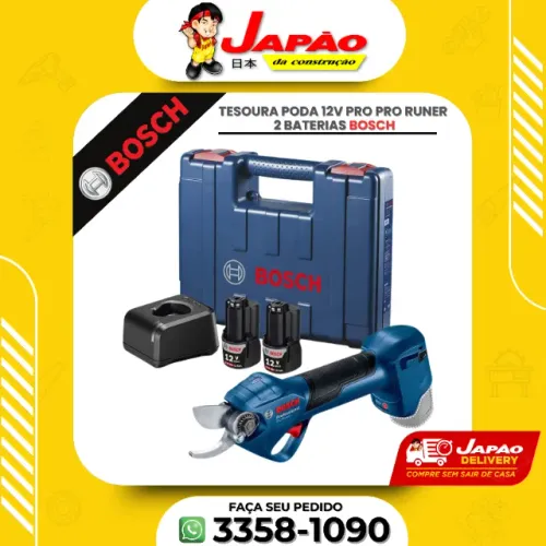 Tesoura de Poda Profissional + Maleta + 2 Baterias 12V Bosch