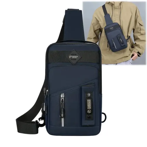 Mini Bolsa Unissex de Ombro, Peito e Transversais Multifuncionais Azul-Marinho - Shengfute