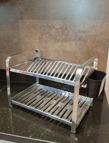 Escorredor de Pratos Inox - 16 Pratos com Suporte para Talheres 