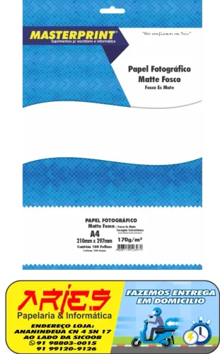 PAPEL FOTO MATTE FOSCO MASTERPRINT A4 100 FOLHAS 170G
