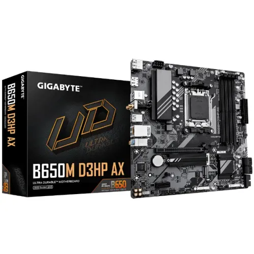 Placa Mãe Gigabyte B650M D3HP AX 1.0, Wifi, AM5, DDR5, mATX, M.2 NVMe, HDMI e DisplayPort 