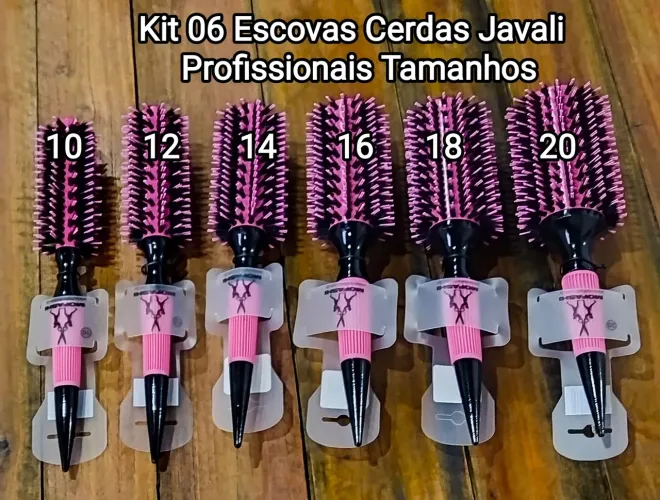 Kit 06 Escovas Cerdas Javali Profissional Cor Rosa 