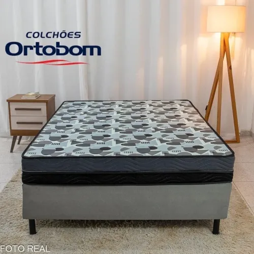 Box Casal Sued Nosso Sonho + Colchão Casal Ortopédico EPS Iso Dupla Face D-33 - Ortobom