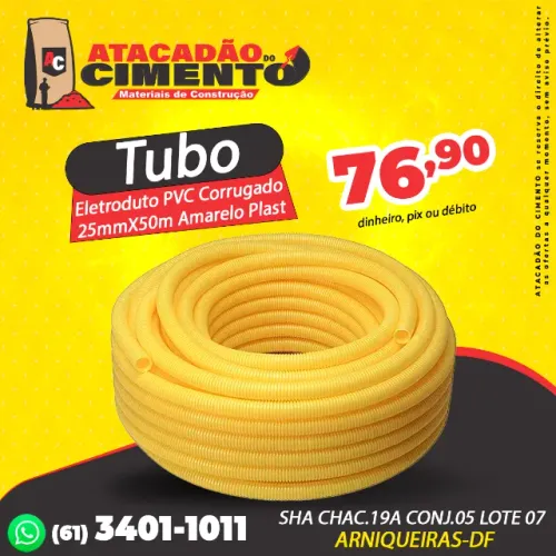 Tubo Eletroduto PVC Corrugado Flexivel 25mmX50m Amarelo Plast