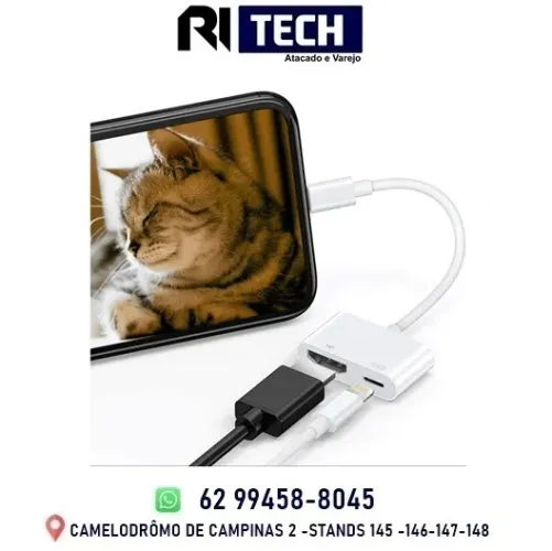 Adaptador Conversor Lightning para HDMI Espelha iPhone na Tv Monitor 