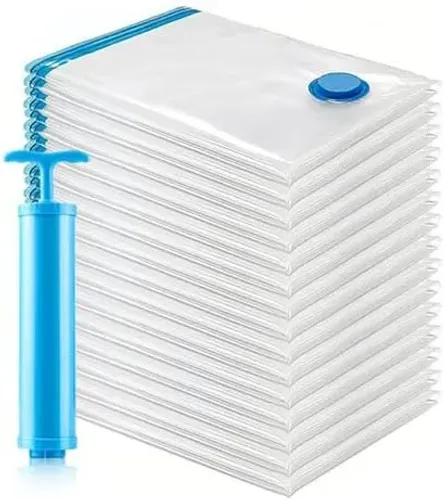 Kit com 10 Sacos a Vácuo para Roupas (50cm X 60cm) + Bomba Manual - Ideal para Viagens!
