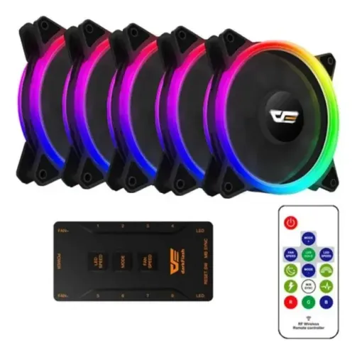 Kit Com 5 Coolers Aigo DarkFlash, RGB, 120mm, Preto - DR12-PRO-5IN1