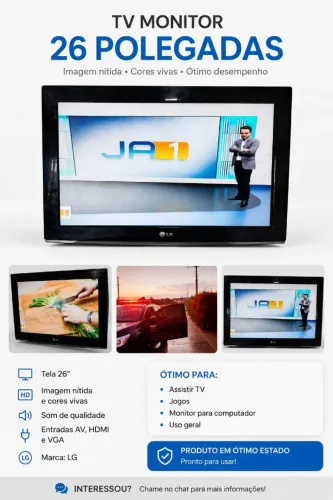 TV Monitor LG 26 polegadas em ótimo estado, funcionando perfeitamente. 