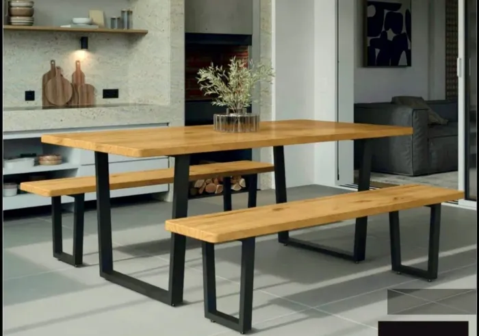 Conjunto Geórgia com Bancos - 100% Madeira Maciça  Mesa de Jantar Resistente e Elegante