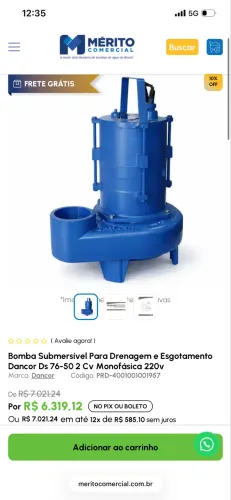 Bomba submersível para drenagem