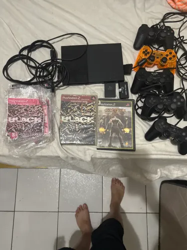 PS2 cook cinco controles dois originais 23 jogos todos os cabos adaptador HDI e Memo Card