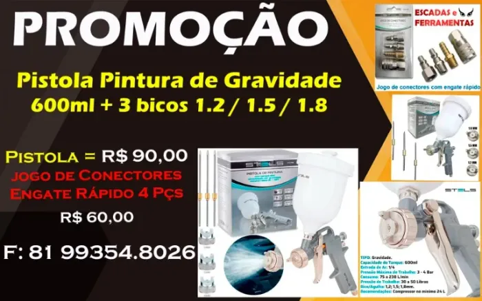 Pistola Pintura Gravidade 600ml +3 Bicos 1.2/1.5/1.8