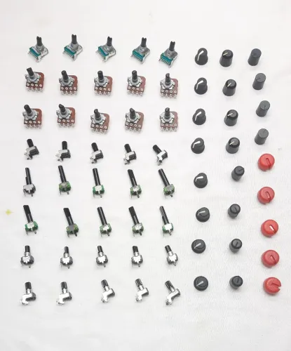 Lote de potenciometros e knobs para mesa de som e intrumentos musicais