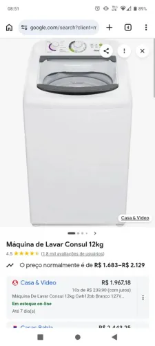 MÁQUINA DE LAVAR CONSUL 12KG NO PLÁSTICO MENOS DE 8 MESES DE USO
