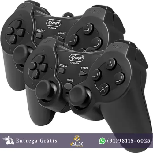 Kit 2 Controles Ps2 Dualshock C/ Fio Knup Gamer Analógico Playstation *ENTREGA GRÁTIS*