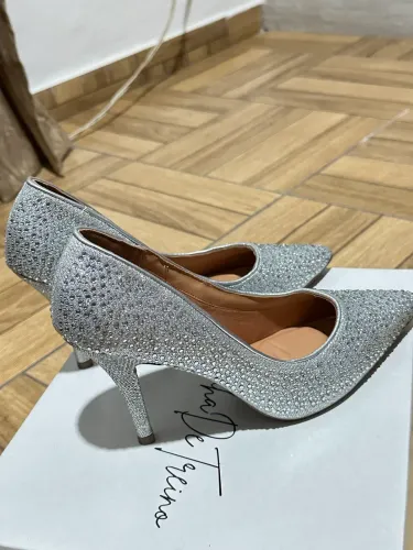 Sapato Vizzano Scarpin De Festa Brilhoso Salto 