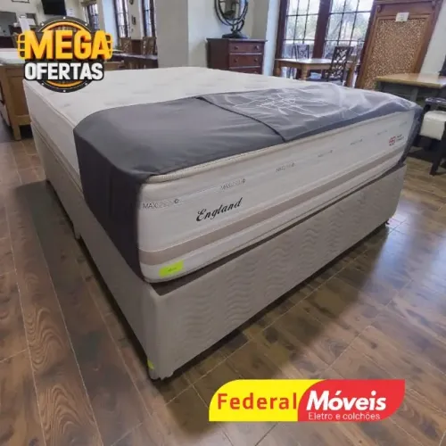 Cama Box Casal 1,38m Base + Colchão c/ Molas e Pillow TEMOS CREDIÁRIO 