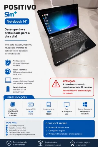 Notebook Positivo Sim+ SSD 120GB memória 8GB Windows 11