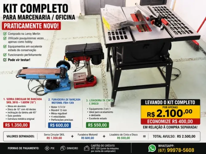 KIT COMPLETO PARA MARCENARIA / OFICINA - PRATICAMENTE NOVO