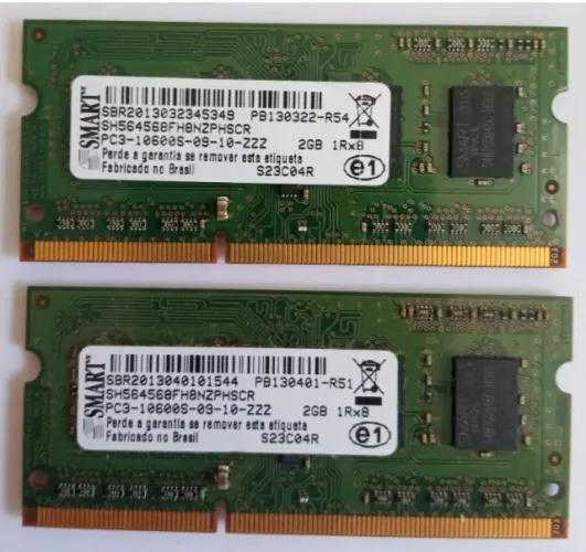 memória notebook Smart 4gb (2x2gb) ddr3 (1.5V) 1333Mhz zerada