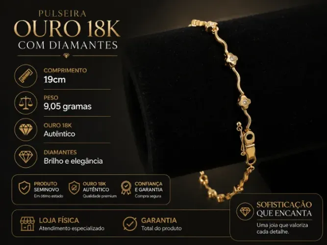 Bracelete de Ouro com Diamantes/ Garantia/ Loja Física