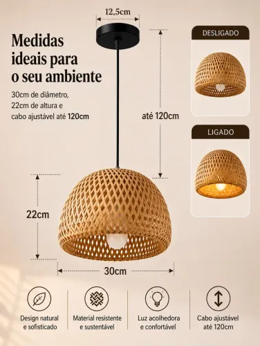 Luminária pendente bambu