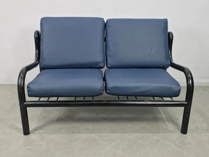 Sofá Tubular 2 Lugares Década de 70 Geraldo de Barros para Hobjeto na cor preta