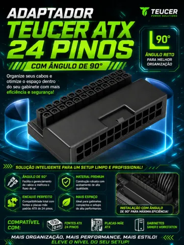 Adaptador TEUCER ATX 24 Pinos com ângulo de 90°